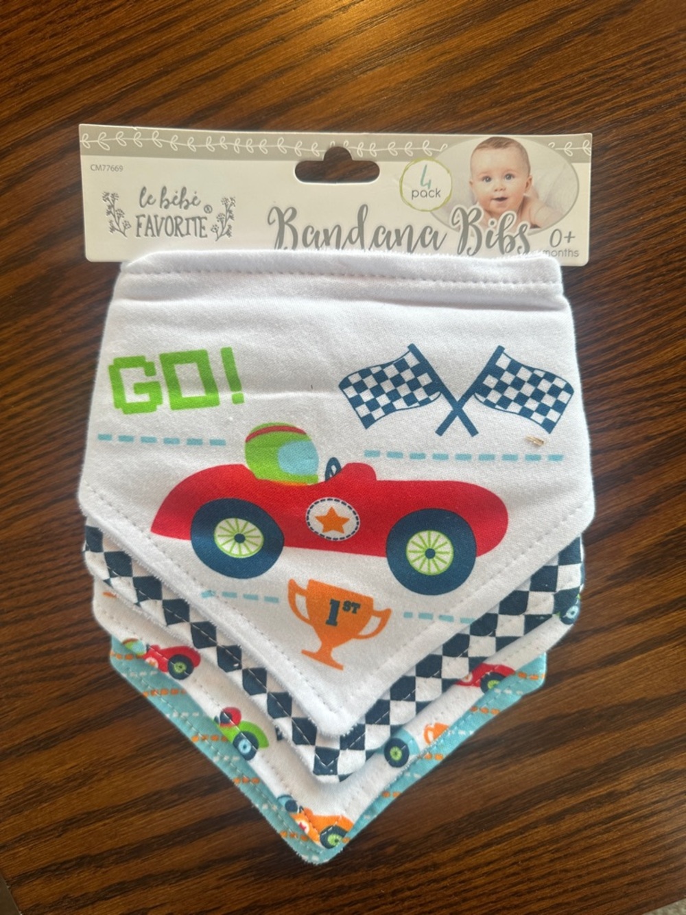 White & Red Race Car Bandana Bibs - 4 Pack